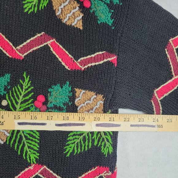 Design Options Jane Gordon VTG Christmas Cardigan Sweater XL Black Pinecones - Picture 11 of 12